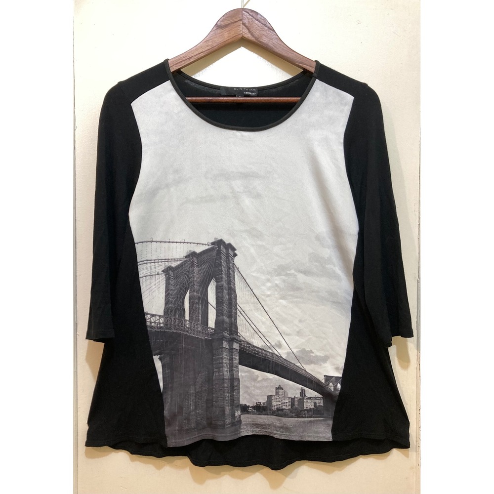 Elie Tahari For Design Nation Brooklyn Bridge Graphic Top Womens M Artsy Urban